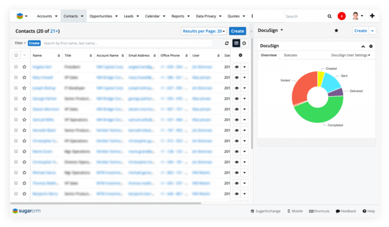 List of contacts in DocuSign dashlet | DocuSign CRM Integration | SugarCRM