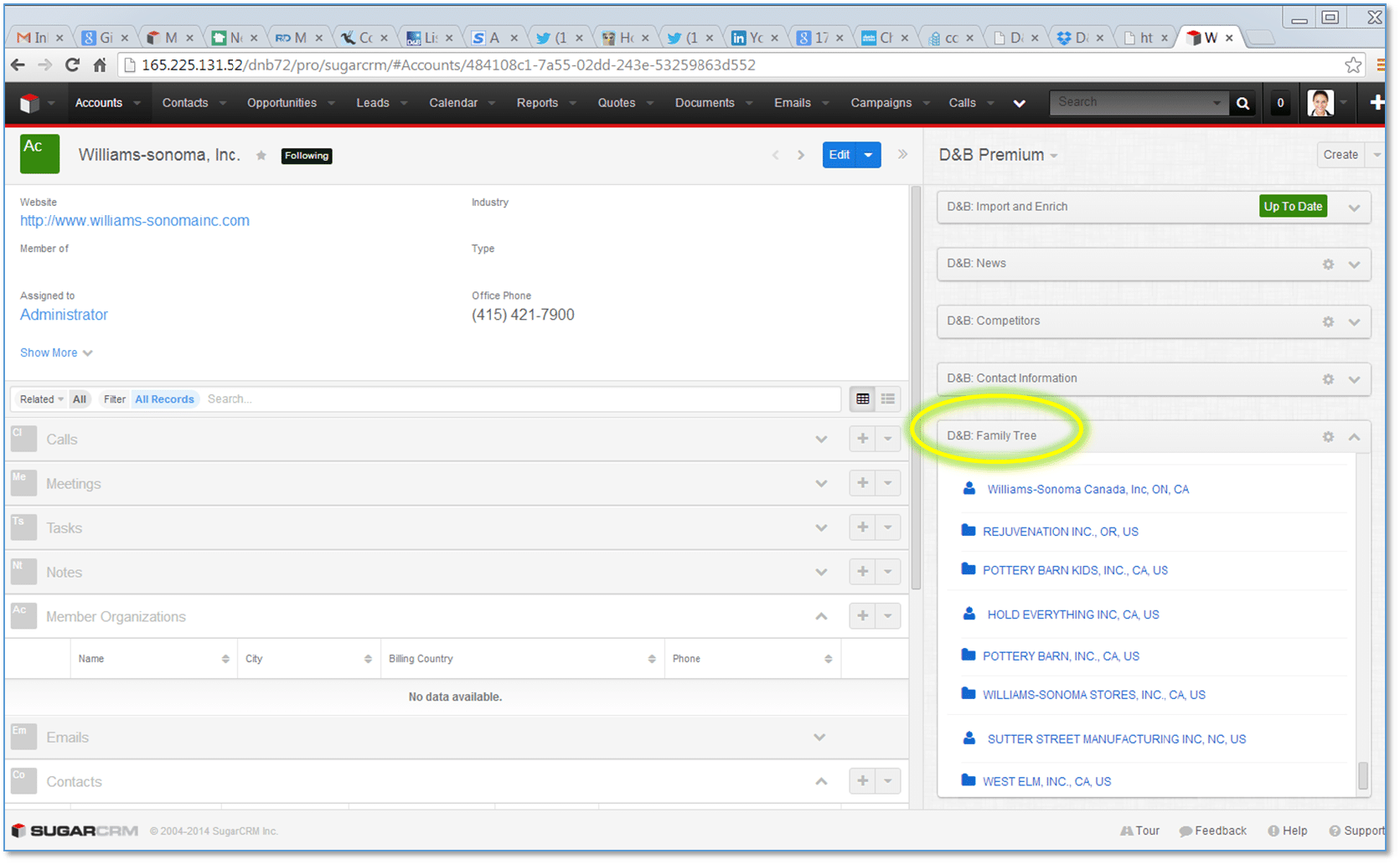 Sugar users can enrich their prospect or customer records with a single click.