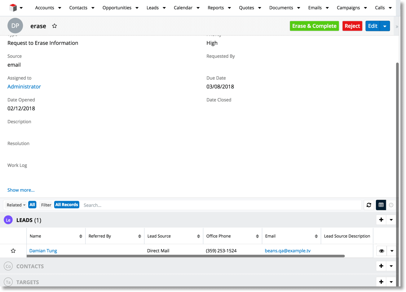 SUGARCRM Platform in action