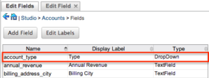 Record fields in Sugar Studio