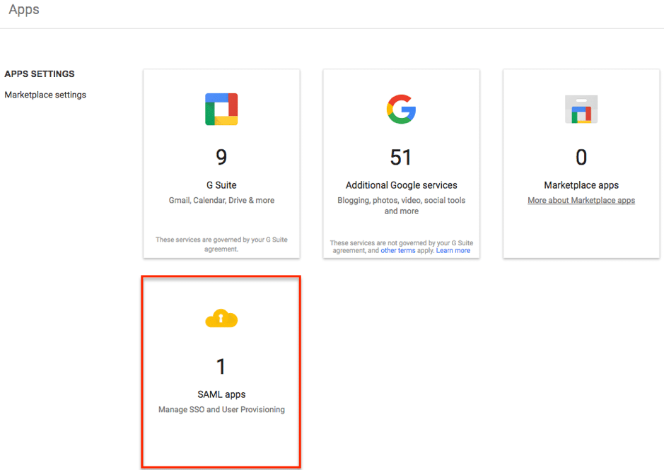 Google Apps settings screenshot