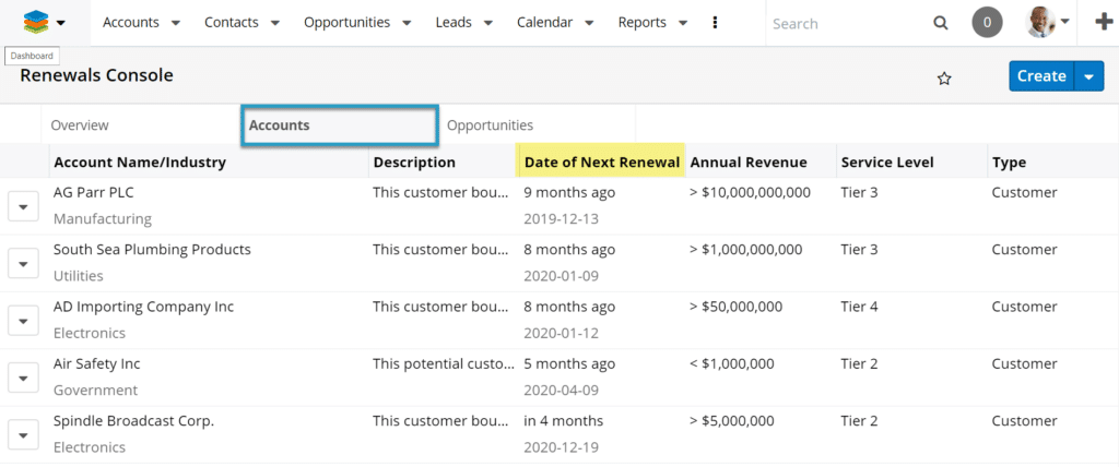Sugar Sell's Renewals Console offers quick access to all information you need for contextual decisions.