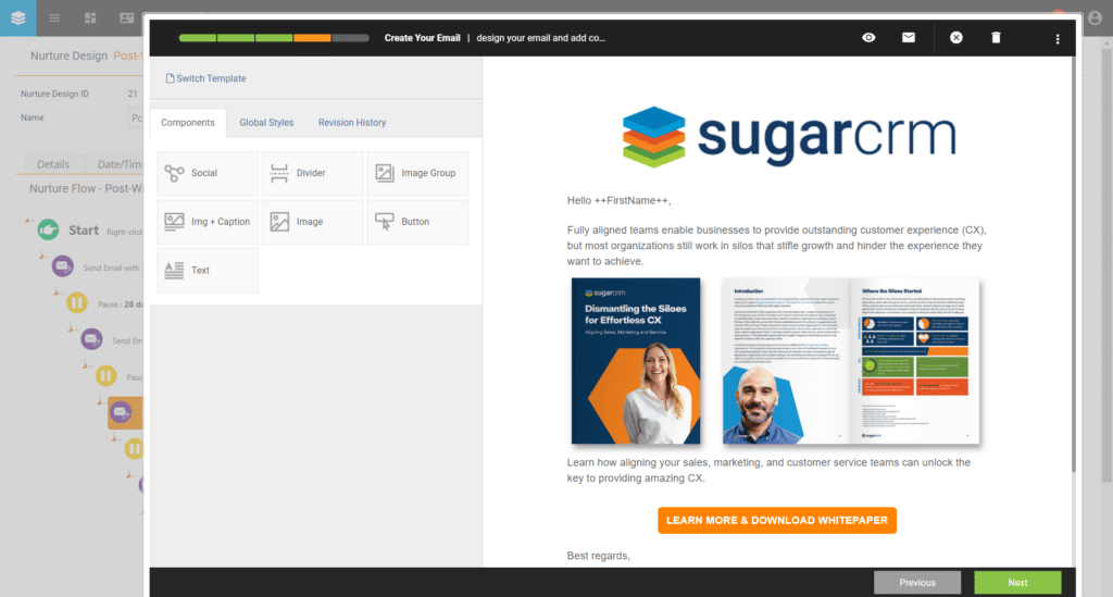 Sugar Market Email Builder, email preview.
