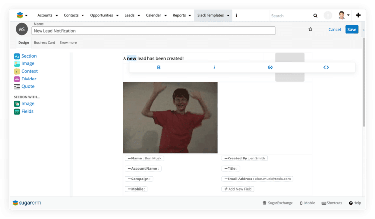 Create Custom Notifications graphic | Slack CRM Integration | SugarCRM