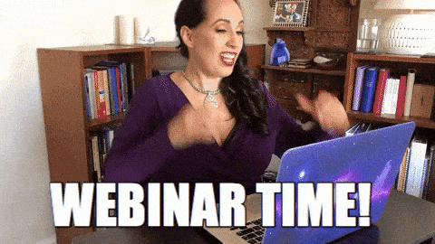 Woman excited to participate to a webinar.