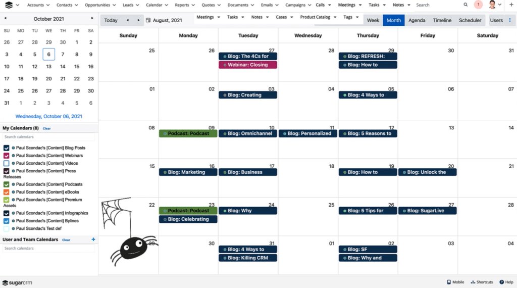 SugarCRM New Calendar Screenshot