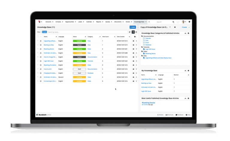 Knowledge Base Management Software graphic | CRM Features | SugarCRM