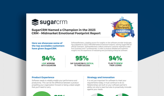 SugarCRM Named a Champion in the 2023 CRM – Midmarket Emotional Footprint Report