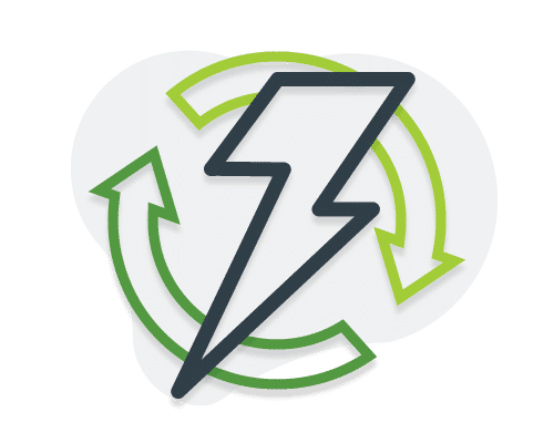 Lightning Bolt Over Arrow Cycle graphic | Forward Thinking, Future Proof | SugarCloud